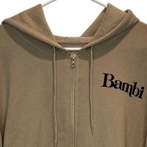 Disney Bambi Forest Friends Full Zip Hoodie Women's Size Medium Tan Fleece lined